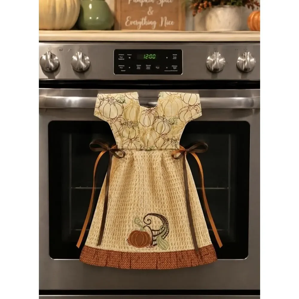 Harvest Season Embroidered Ruffle Hand Kitchen Towel Dress Decor